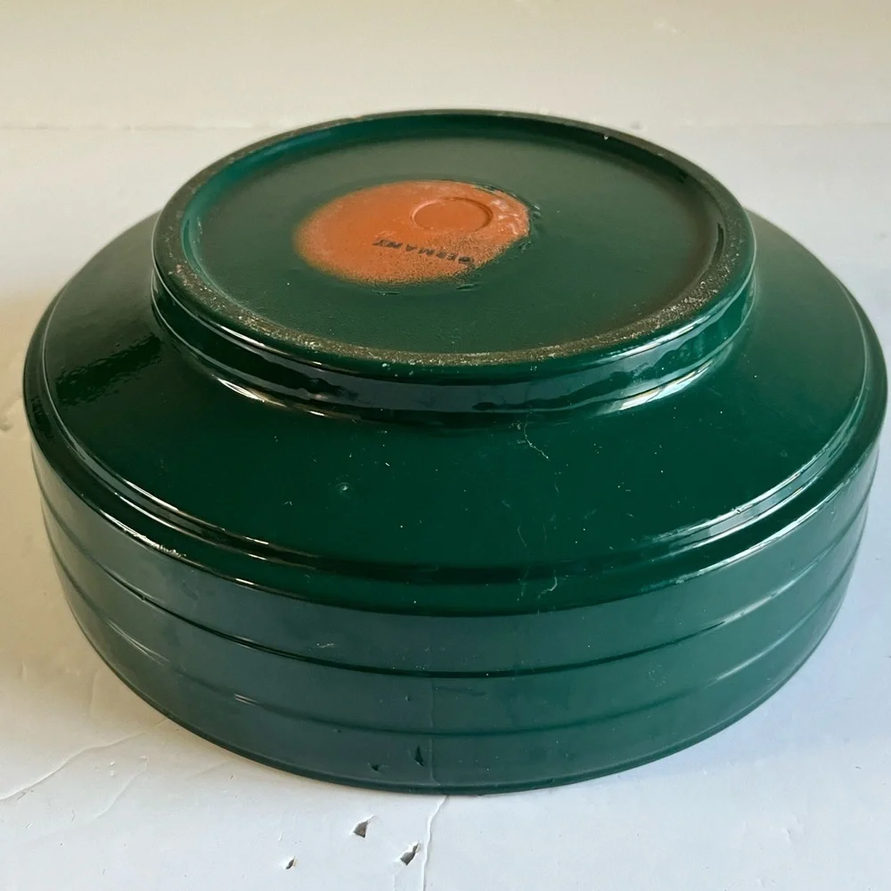 Vintage Made in Germany Green Glazed Ceramic Bowl – Ribbed Terracotta - Picture 7 of 8